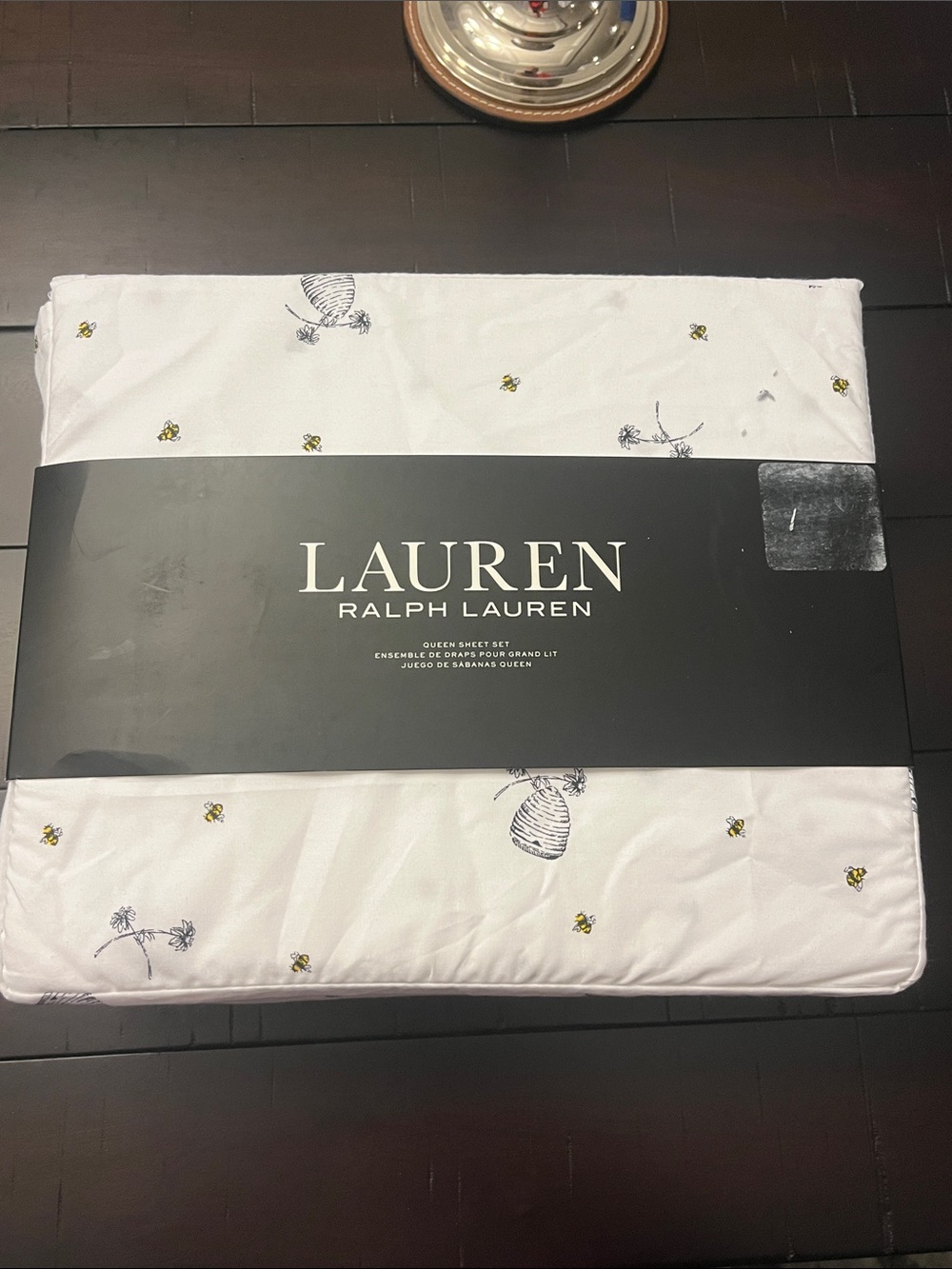 Ralph Lauren Bee Beehive Sheet Set Queen new White Flat, Fitted. 2 Pillow Cases